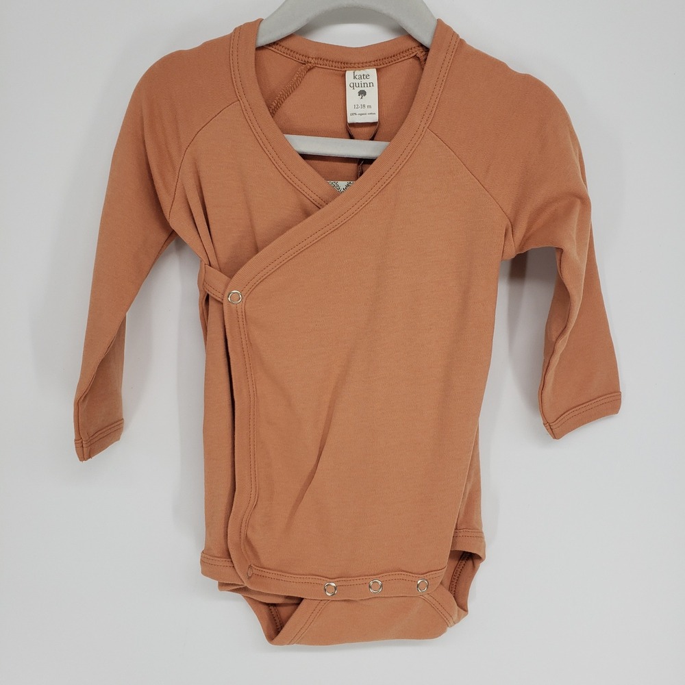 Kate Quinn Organic Cotton Kimono Bodysuit Baby 12-18m Terracotta Long Sleeve NEW